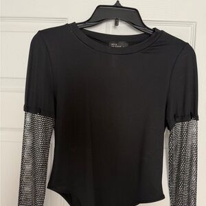 Hot & Delicious Black Top with Patterned Sleeves